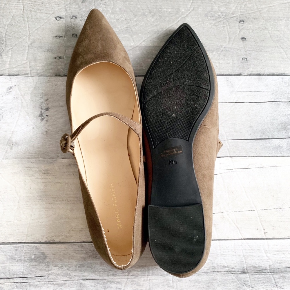 Marc Fisher | Olive Green Suede Pointed Flats 10 - Picture 4 of 5